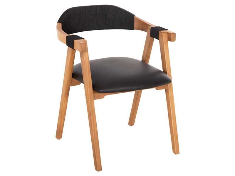 Трапезен стол, Rimini, Черен, Натурален, Изкуствена кожа, 60х61х76см.