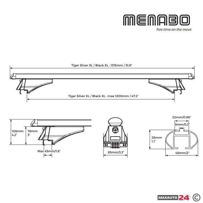 Напречни греди за таван автобагажник Menabo Tiger XL 850