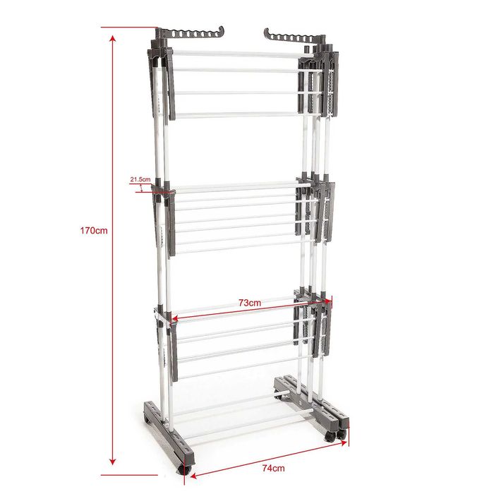 НОВ Разтегателен сушилник за дрехи с 3 нива, 72-130см, Германия