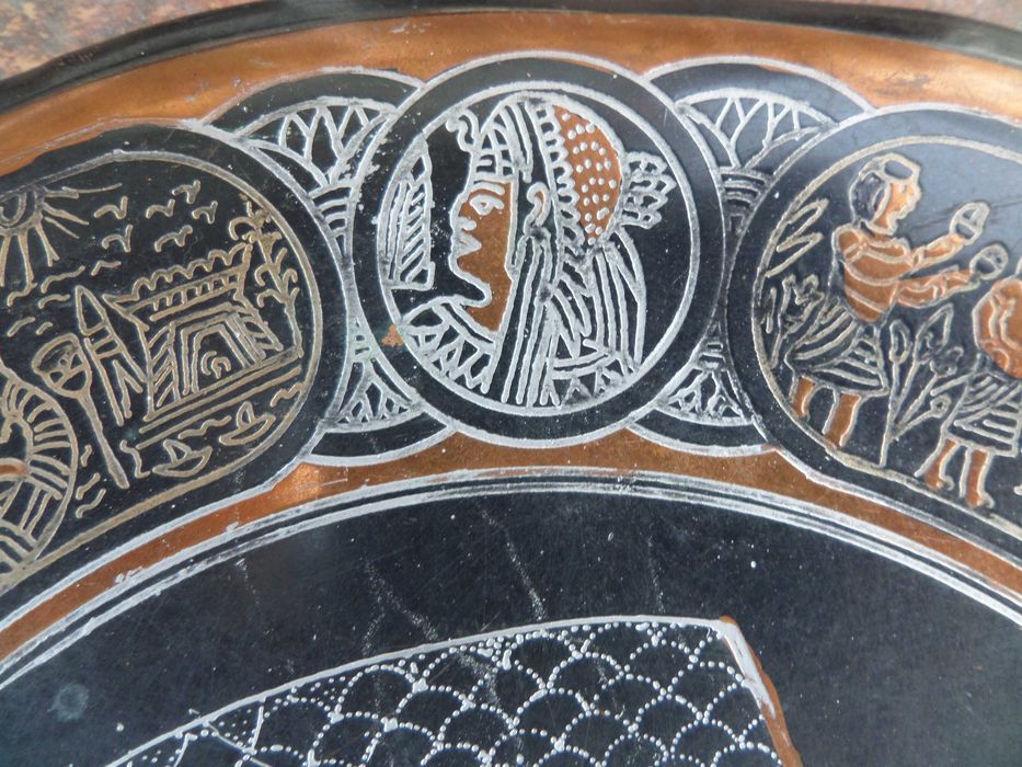 Arta egipteana gravura din cupru, faraon, vintage frumos ,patina