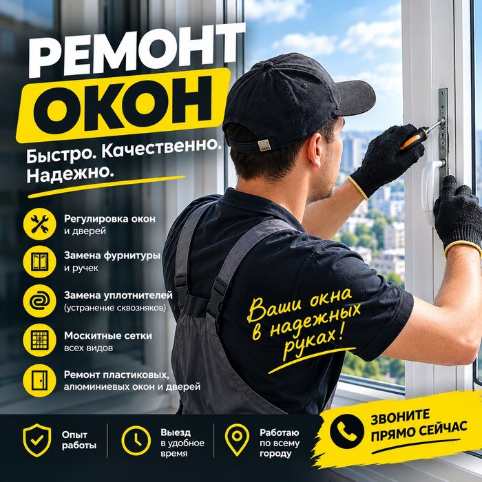 Окна РЕМОНТ,Регулировка, Замена уплотнителей, Ручки, Стекла