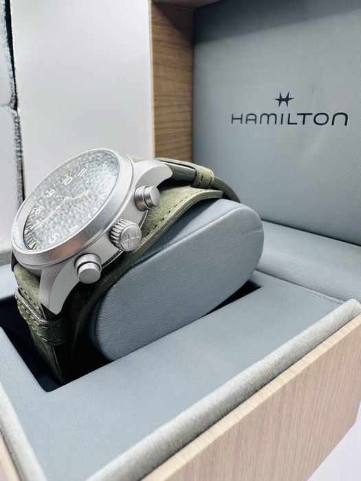 *Чисто Нов* Hamilton H71706830 Khaki Field Chronograph *Military Tactical*