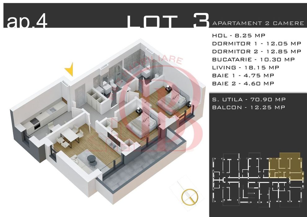 Apartament 3 camere-Loc Parcare Bonus-Theodor Pallady