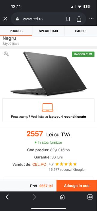 Laptop lenovo V15 G4 AMD Ryzen