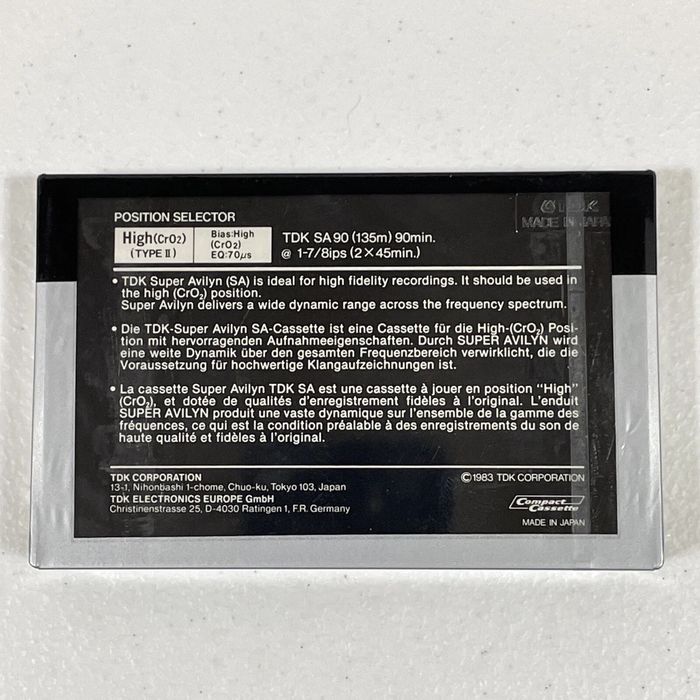 Casete audio TDK SA Chromdioxid 90minute Made in Japan