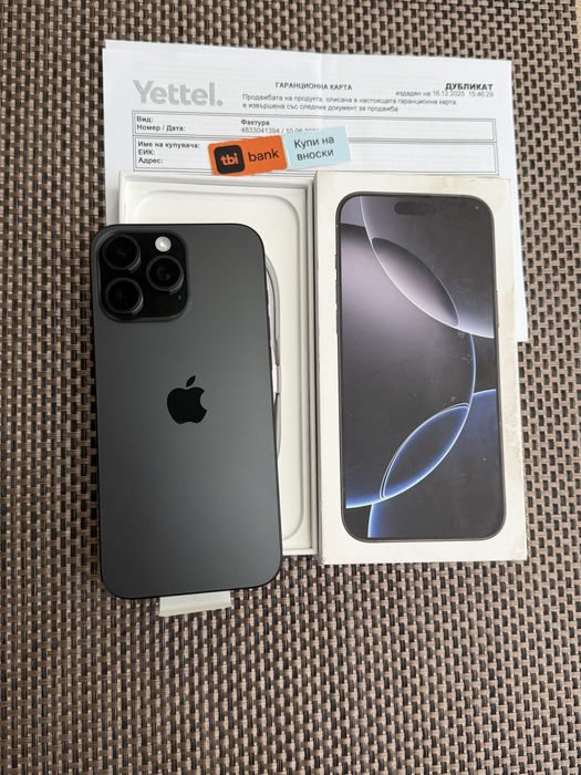 НОВ! 36М ГАР. iPhone 16 Pro MAX Лизинг от 76лв/м Black Titanium 256Gb