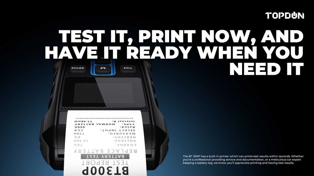 TOPDON BT300P – Професионален тестер за акумулатори 12V с принтер