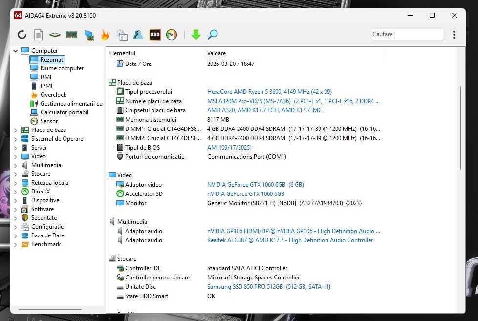 Calculator Pc Gaming AMD Ryzen 5 3600 / GTX 1060 6GB