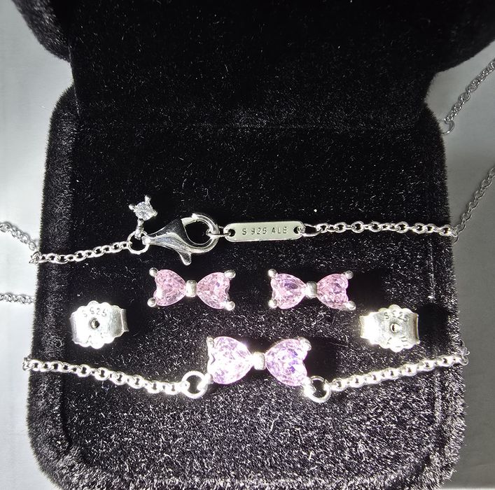 Set colier si cercei fundite roz/pink bow