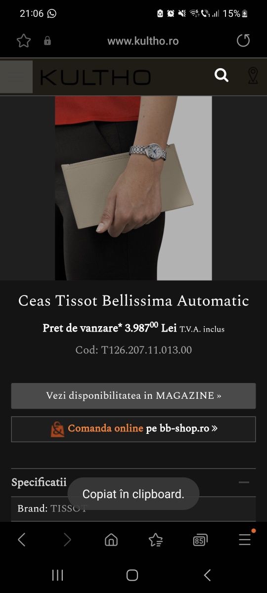 Ceas Tissot Bellissima Automatic Alexandria OLX.ro