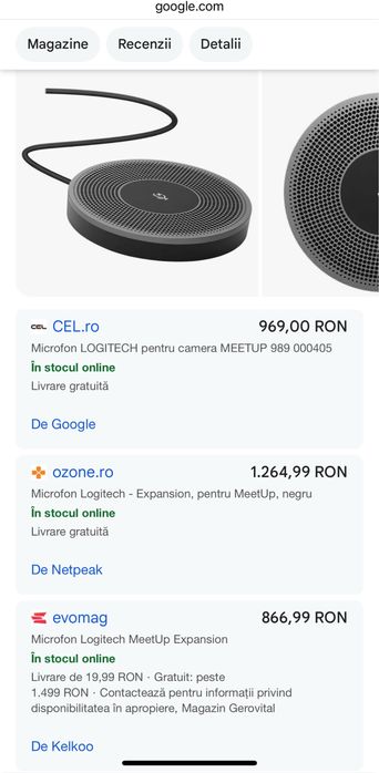 Microfon de expansiune pentru camera Logitech Meetup