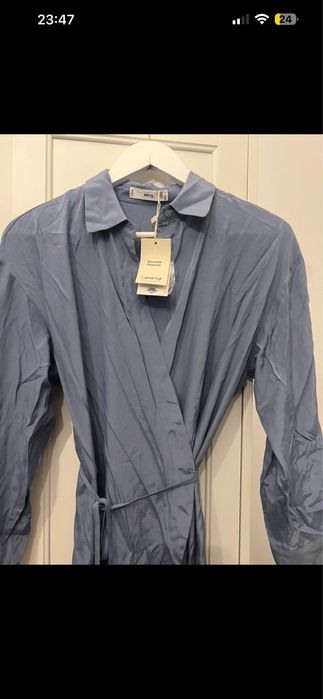 Rochie MANGO albastru regal S-M tip cămașă lungă cu mâneci