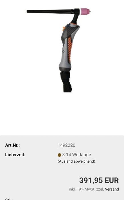 Set pistolet sudură TIG BK R-TIG 251w 19 răcit cu apă 4 m