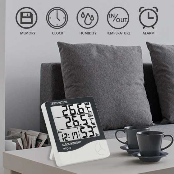 Термометр (внутр/наружн) влагомер, часы, будильник, календарь. HTC-2