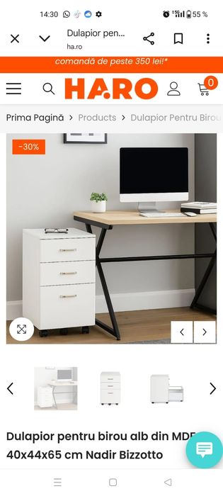 Dulapior de birou culoarea alb dim 40 x 44 x 65 cm nou