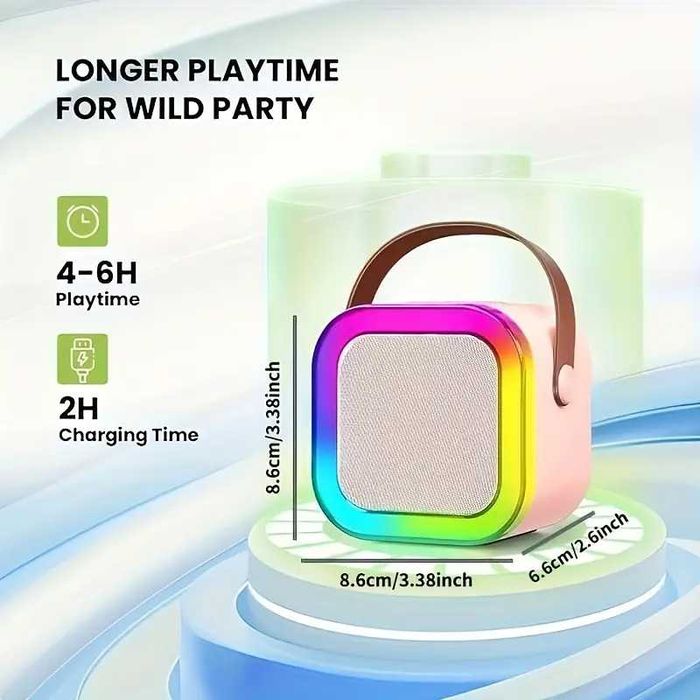 Тонколона с 2 микрофона Караоке машина Високоговорител - 6 цвята