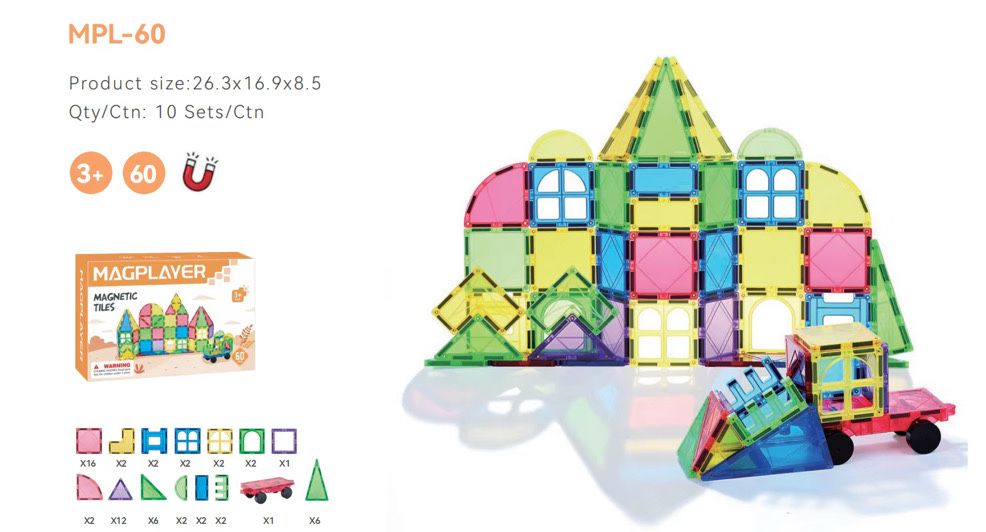 Magnetic tiles 60 piese magnetice MagPlayer -NOI