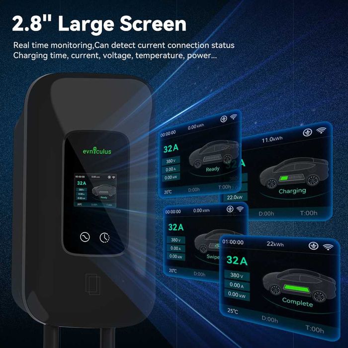 22 кВт Статична Зарядна Станция Wallbox Зарядно Електромобил 7.5м Тип 2