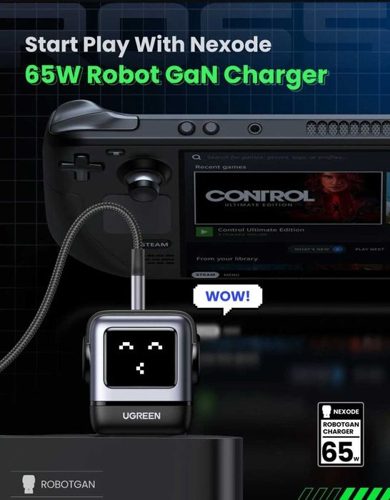 UGREEN CD361 Uno RG 65W GaN 2C+U EU Plug For Laptop/Macbook/Ultrabook