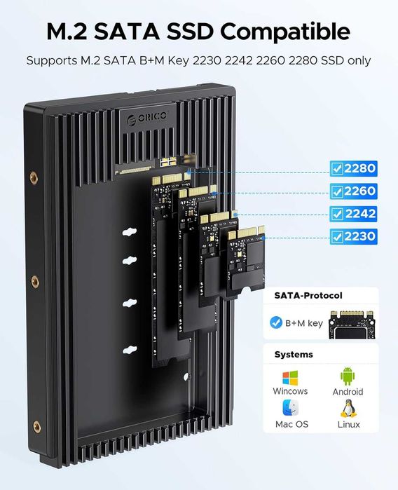 Adaptor ORICO M.2 NGFF HDD SATA 3,5 inch,SSD SATA M.2 B+M Key (D2NS)
