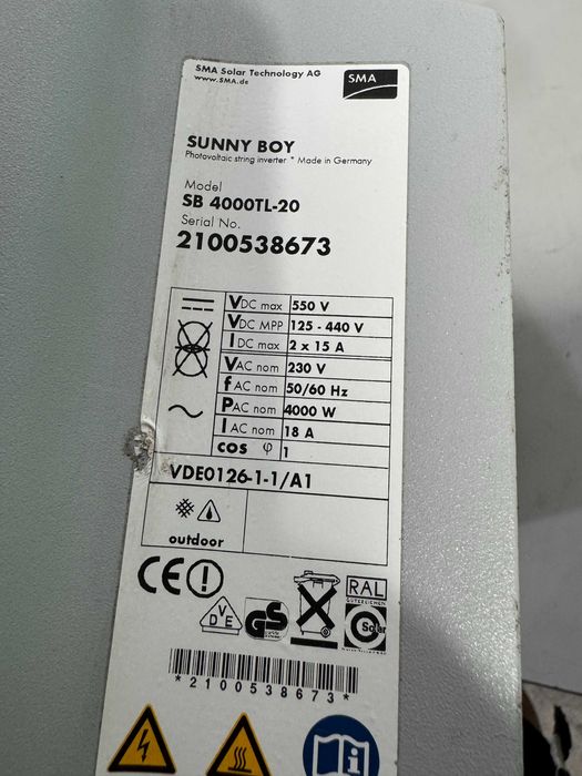 Инвертор соларен - Sunny Boy SB 4000TL-20