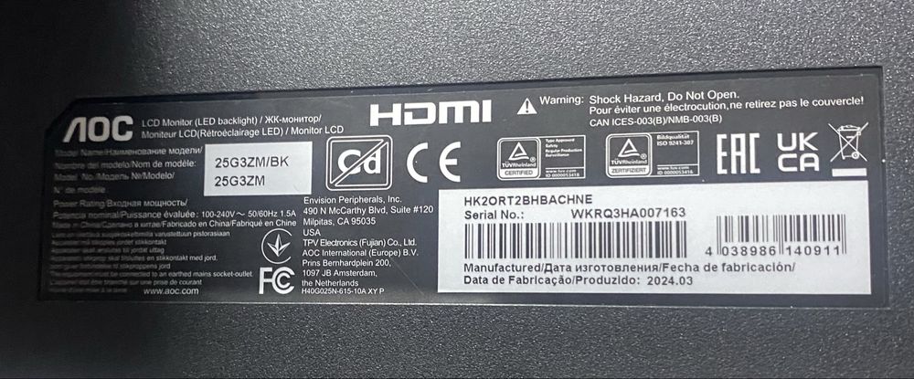 Vand monitor Gaming Aoc 240HZ