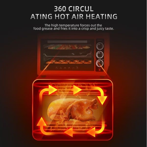 Cuptor electric 360°, Timer, Tuburi inox 304, 2000W, 48L, Roșu