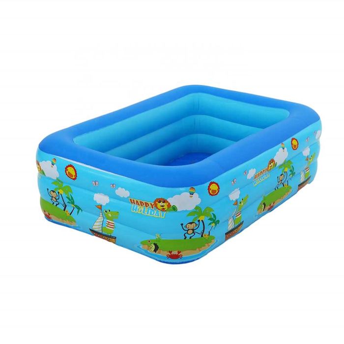 Piscina gonflabila de exterior,dreptunghiulara,pentru toata familia,dimensiuni 180*140*50 cm,cu 3 inele,design cu animale