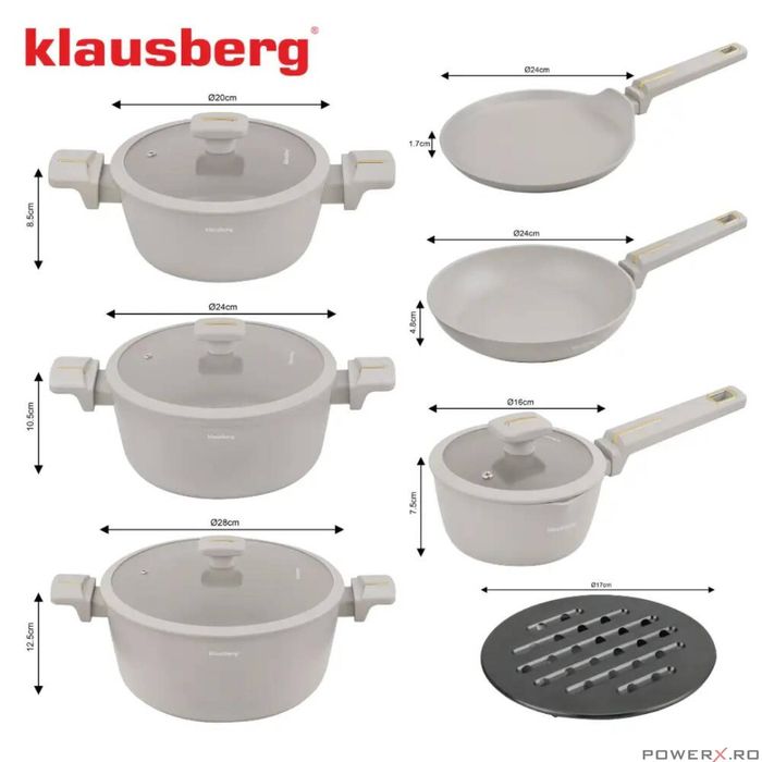 Set oale din aluminiu turnat cu strat antiaderent, bej, 12 piese,