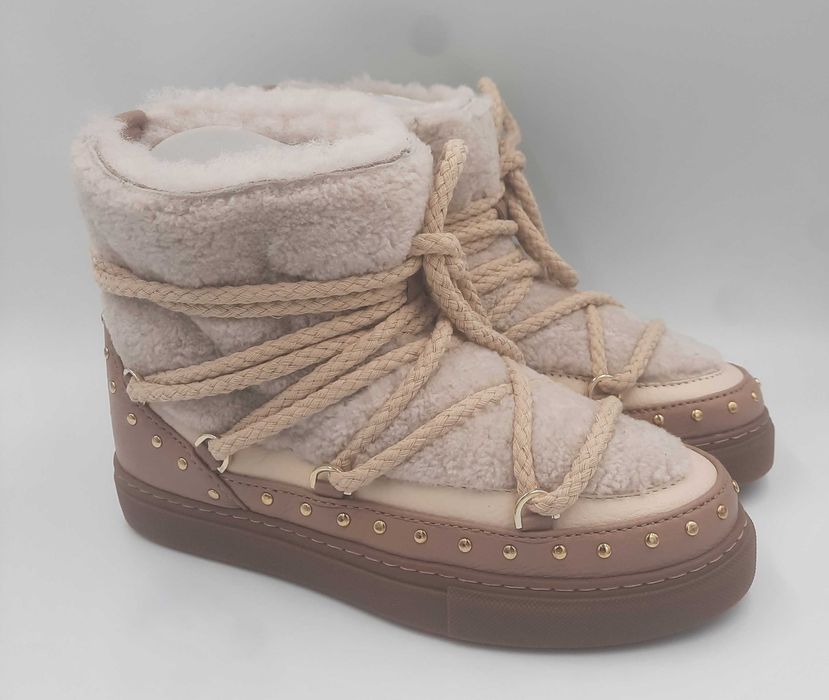 Ghete apres ski INUIKII originale piele + blana naturala 38