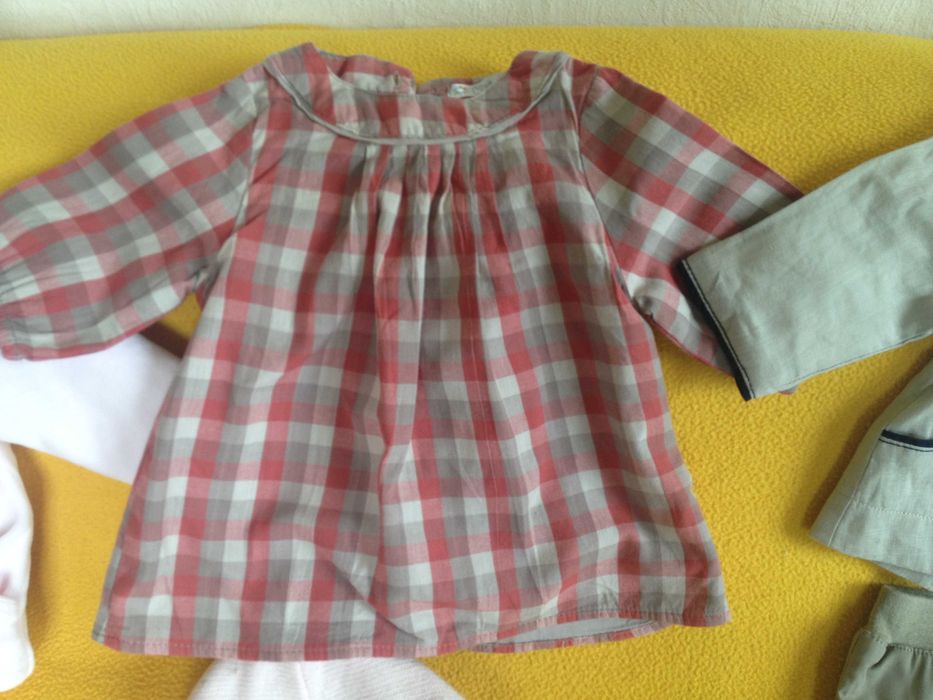 0-3м френски луксозни дрешки 2 рокли и дънки лен памук за момиче