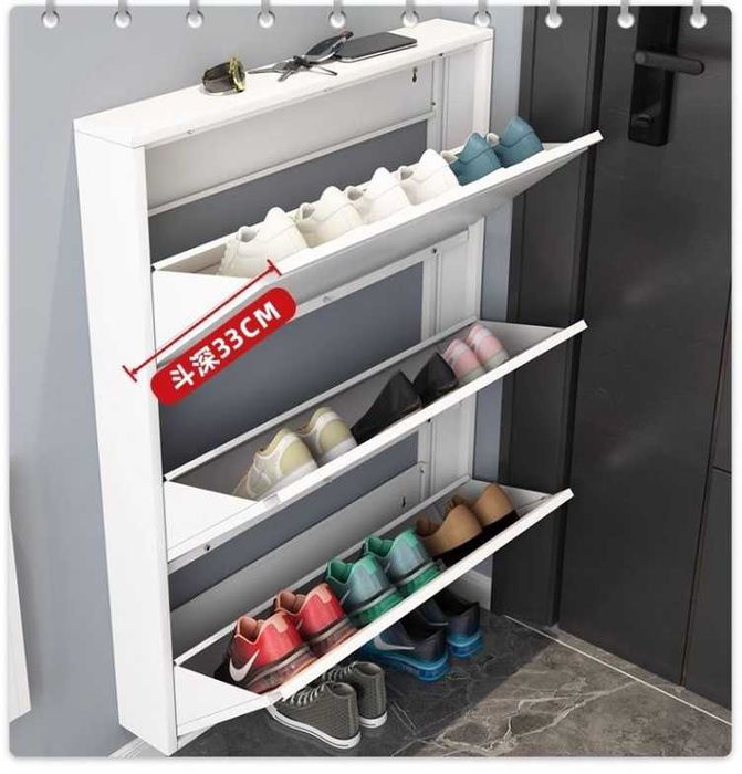 Узкая настенная обувница/Обувной шкаф настенный с полками