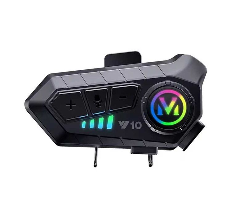 Intercom wireless pentru casca de motocicleta, Bluetooth 5.3, Iluminare LED RGB, Rezistent la apa IP65, Negru