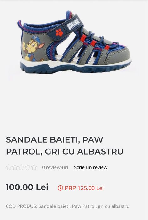 NOU cu eticheta SANDALE PAW PATROL bebe masura 21