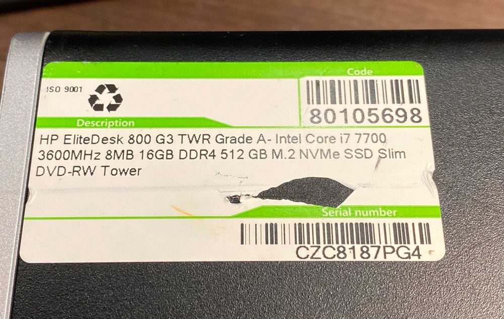HP EliteDesk 800 G3 Tower: i7-7700 3.60GHz, 16GB DDR4, K2200 4GB