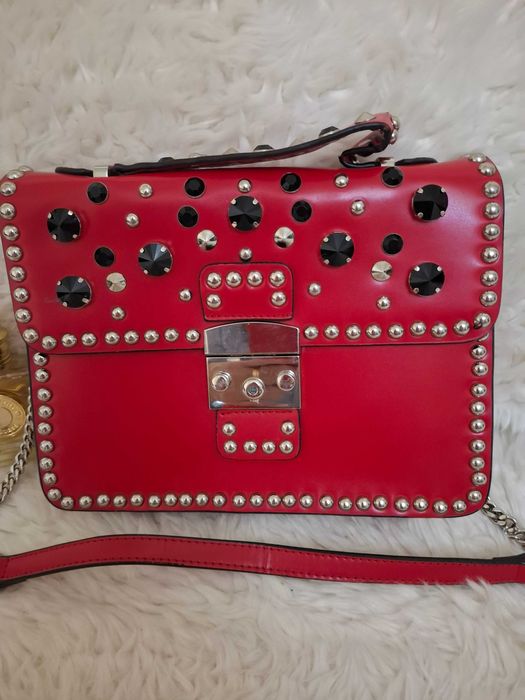 Geanta rosie piele ,deosebita ,Nissa,originala