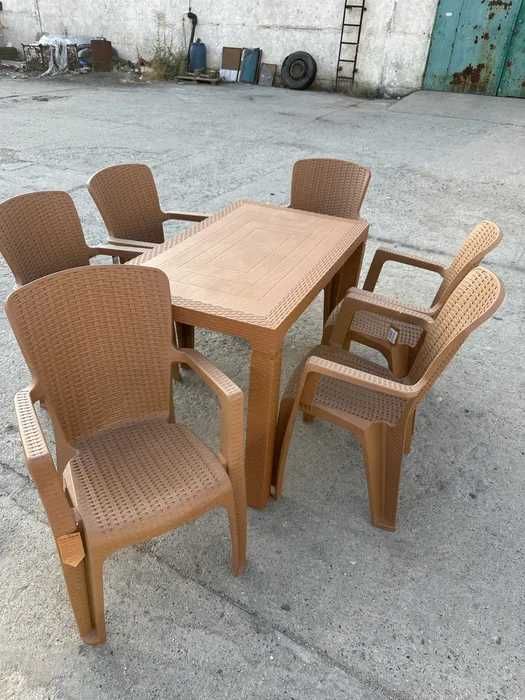 Комплект маса + 6 стола или 4 стола ратан 3 цвята и размери маси мод.1