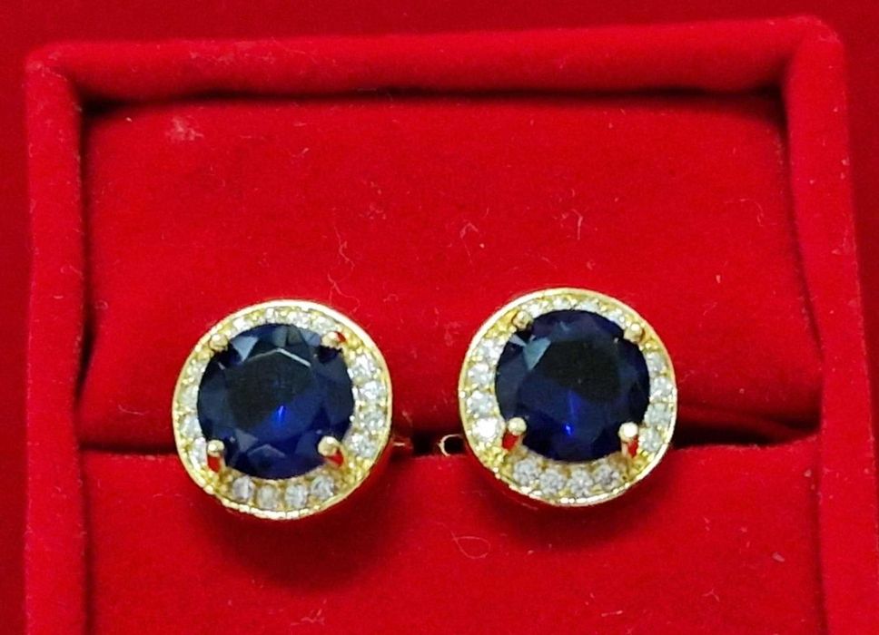 GP42,cercei placati aur 18k, incuietoare sigura,zirconiu safir/alb