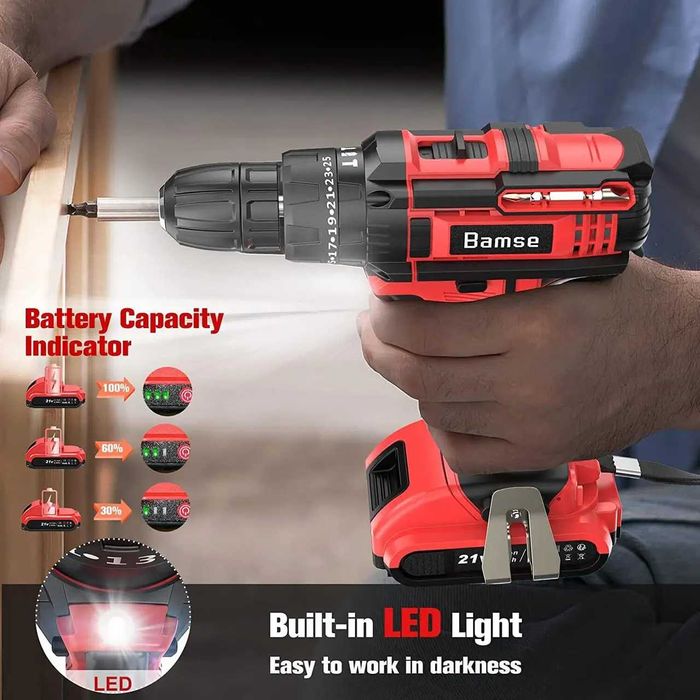 Акумулаторна бормашина и винтоверт Bamse MR3705T 21V ударен инструмент