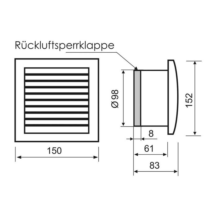 Вентилатор за баня LUX CHROME ф100 клапа 110 куб тих влагоуст ММоторс