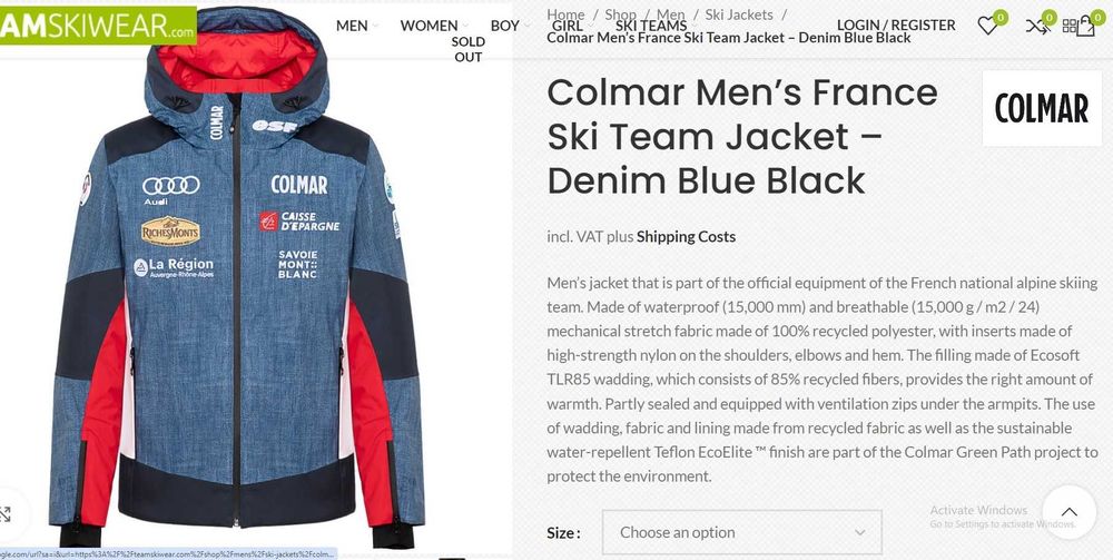 Geaca Ski Colmar France Nat. Team 46-48,  ideal +/-175cm, 70 kg