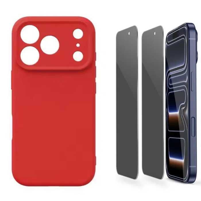 Husa Silicon (diverse culori) + Folie Sticla Privacy iPhone 14 Pro Max