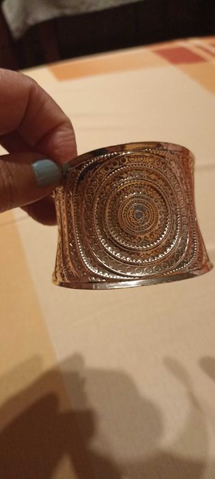 Широка дамска гривна метал антично сребро