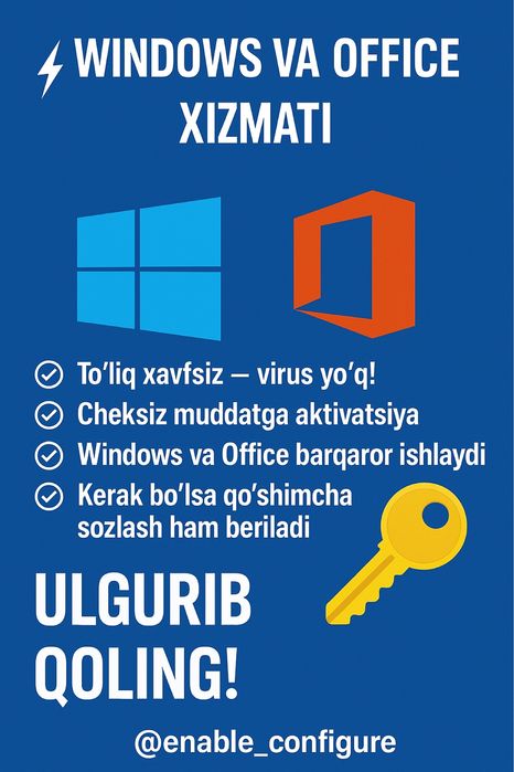 Windows & Office — Xavfsiz va Umrbod Aktivatsiya