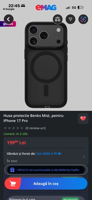 Huse noi iphone 17 pro  Torras Guardian si Benks Mist black rama metalica camere