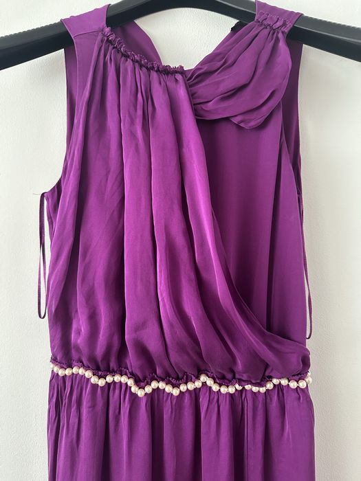 Massimo Dutti Rochie Lunga Maxi Matase Naturala perle mov