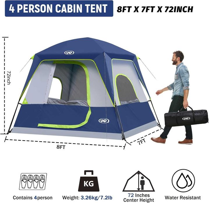Cort de camping UNP pentru 4-8 persoane, impermeabil și rezistent la vânt, cu prelată de ploaie