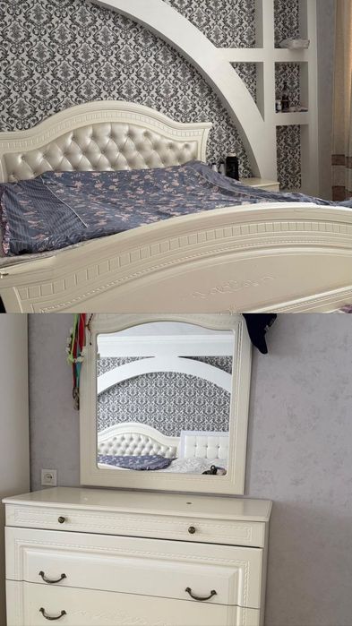 кровать, комод, екы тумбосымен