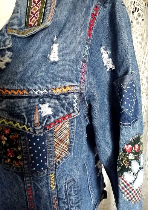 Дънково яке M/L Котки ръчна декорация