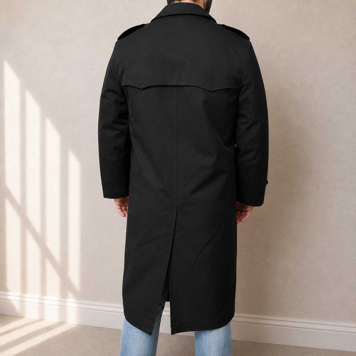 Palton trench militar negru barbati, dublu rând, căptușeală carouri, stil premium, marime L